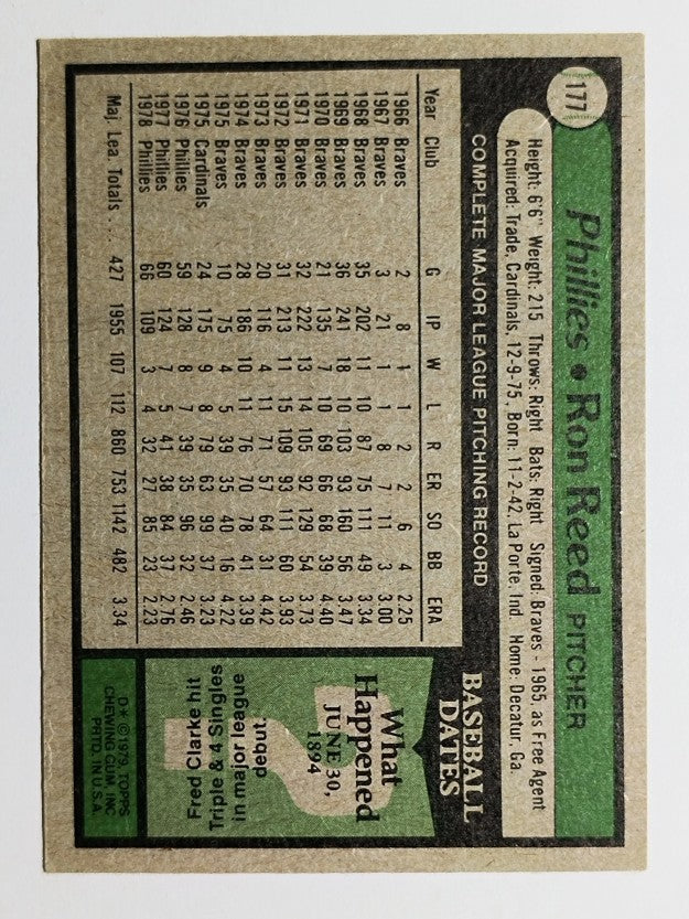 1979 Topps #177 Ron Reed (VGEX)