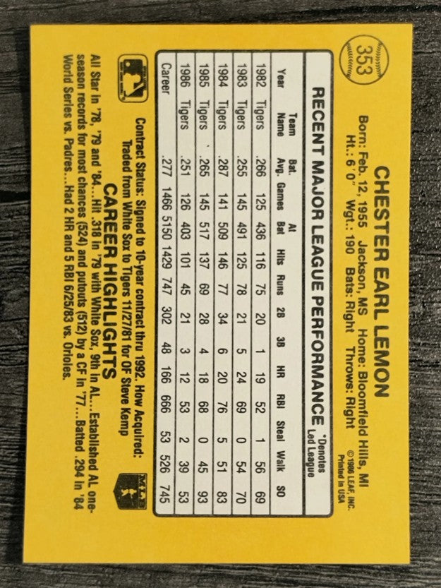 1987 Donruss #353 Chet Lemon