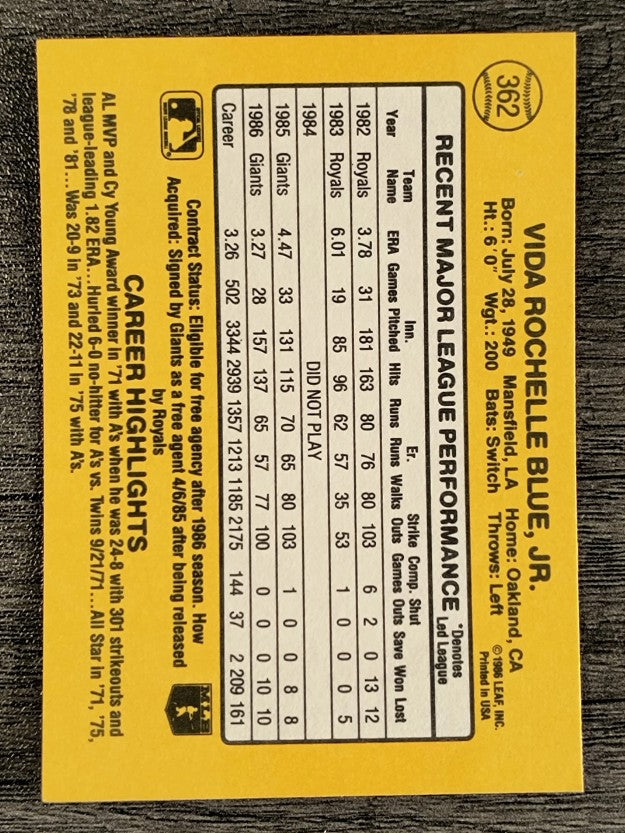 1987 Donruss #362 Vida Blue