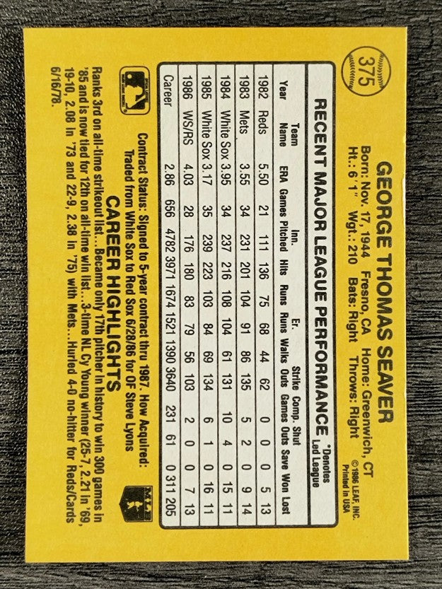 1987 Donruss #375 Tom Seaver
