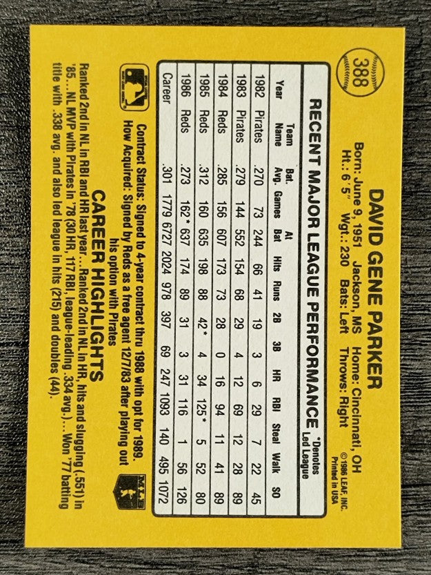 1987 Donruss #388 Dave Parker