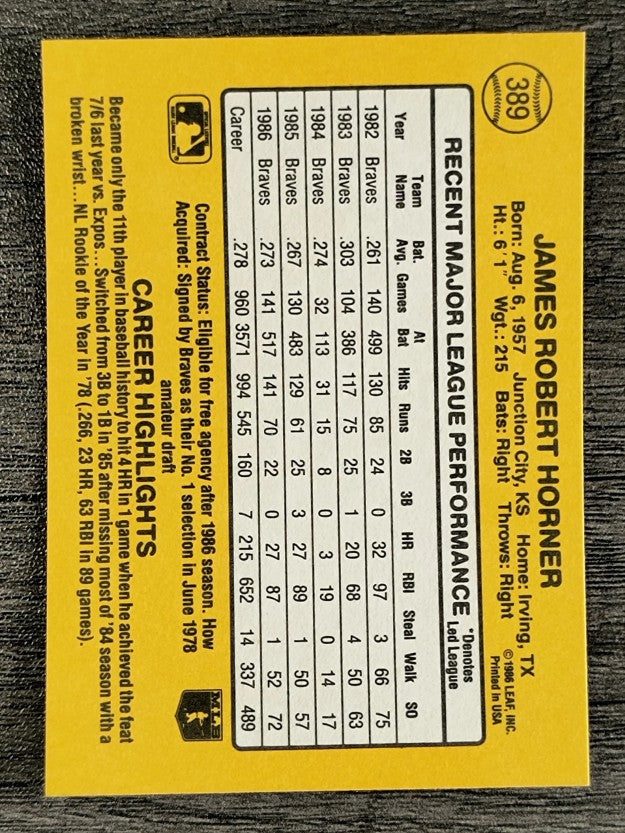 1987 Donruss #389 Bob Horner