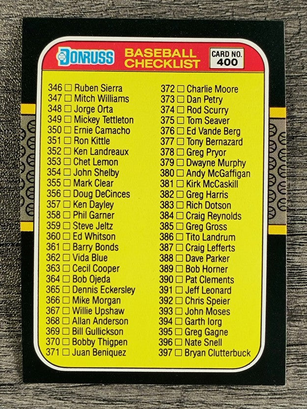 1987 Donruss #400 Checklist 346-451