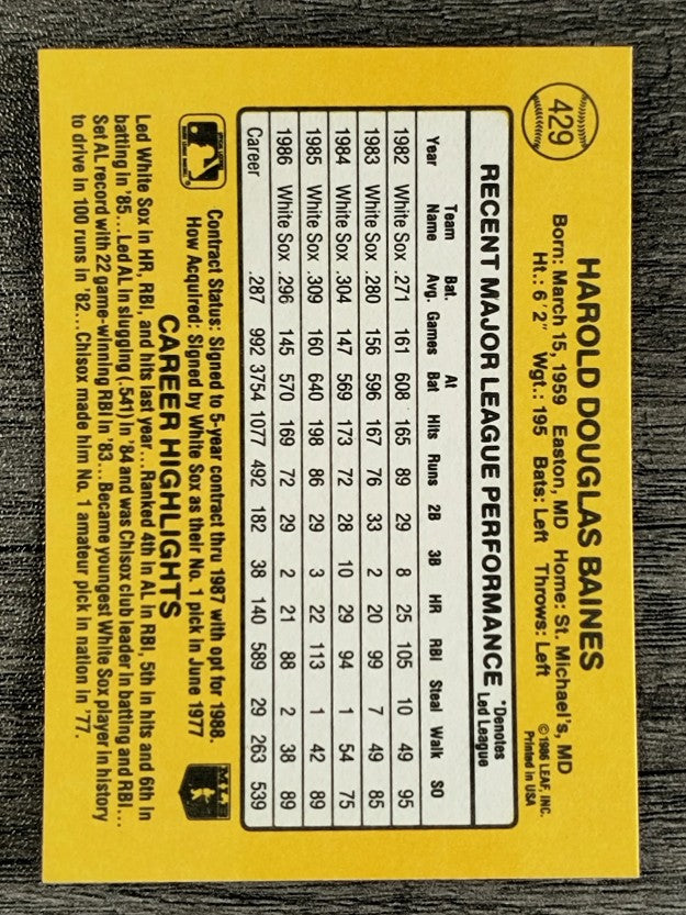 1987 Donruss #429 Harold Baines