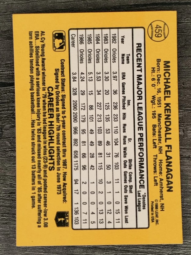 1987 Donruss #459 Mike Flanagan