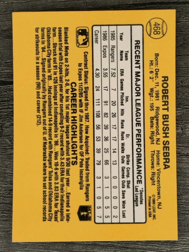 1987 Donruss #468 Bob Sebra