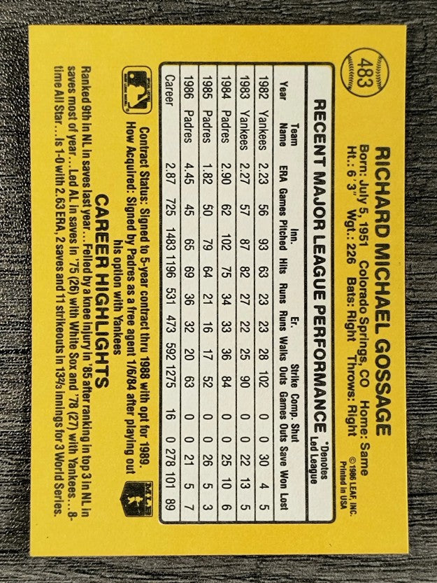 1987 Donruss #483 Rich Gossage