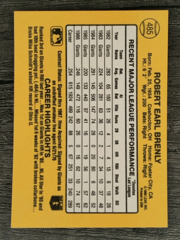 1987 Donruss #485 Bob Brenly
