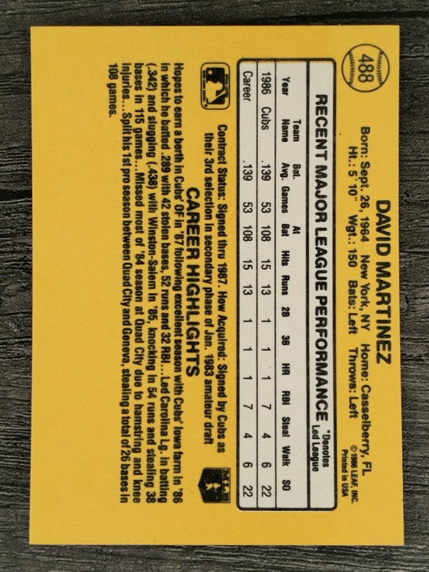 1987 Donruss #488 Dave Martinez RC