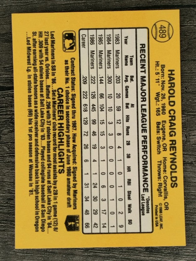 1987 Donruss #489 Harold Reynolds