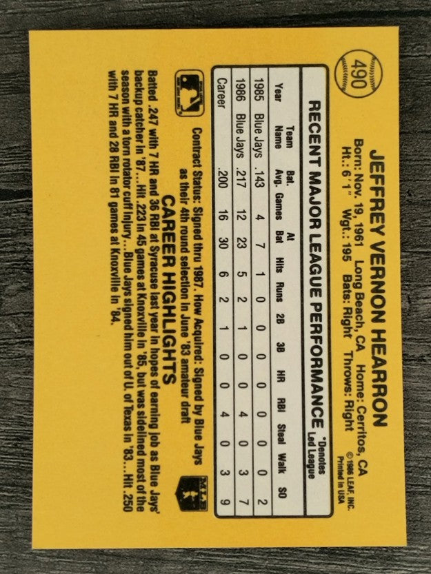 1987 Donruss #490 Jeff Hearron
