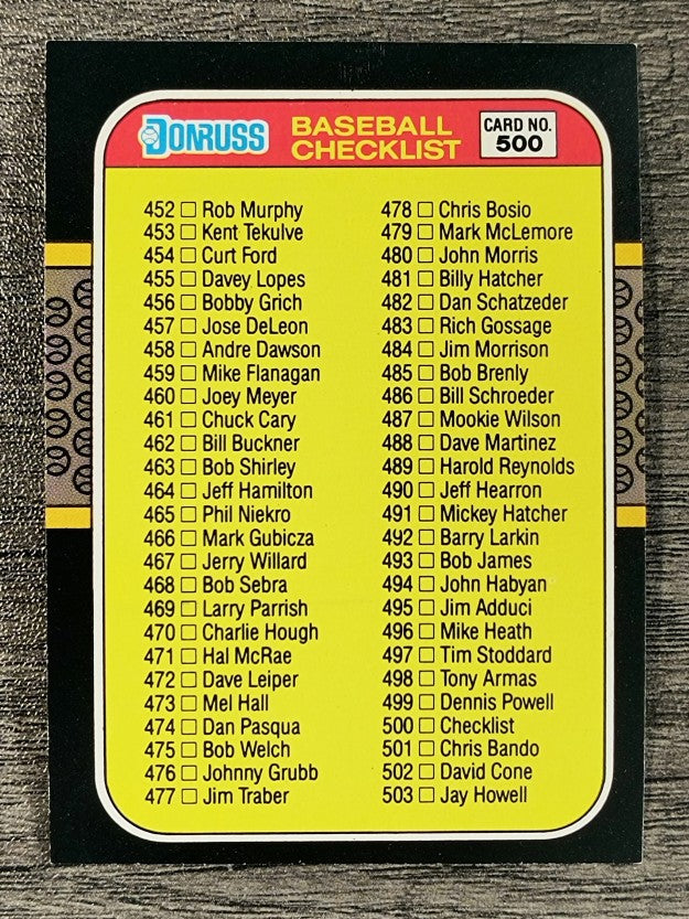 1987 Donruss #500 Checklist 452-557