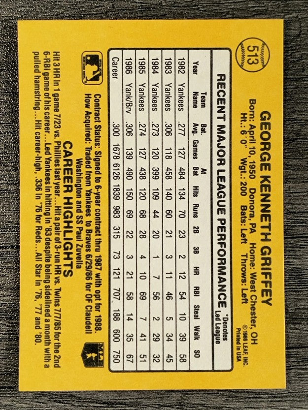 1987 Donruss #513 Ken Griffey