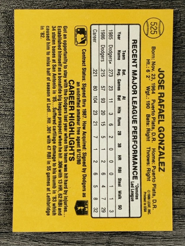 1987 Donruss #525 Jose Gonzalez RC