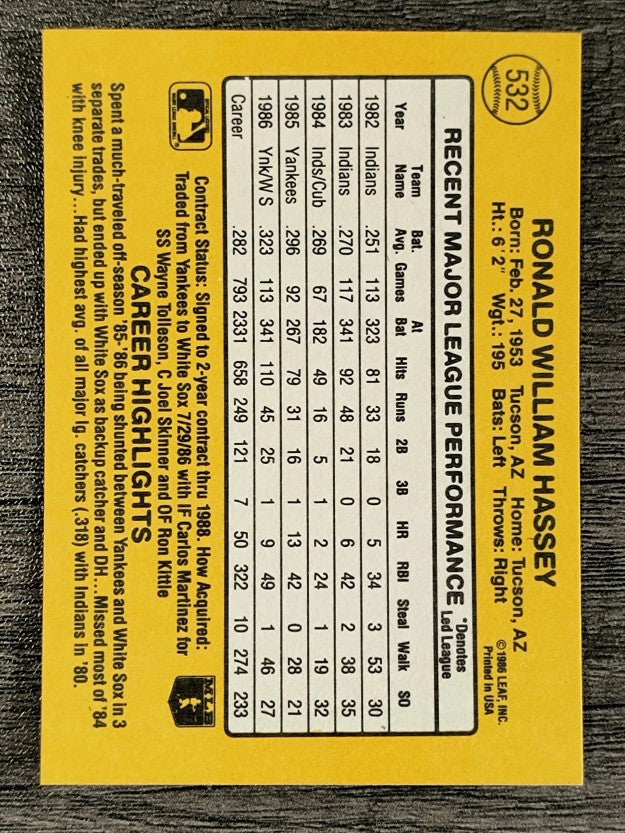 1987 Donruss #532 Ron Hassey