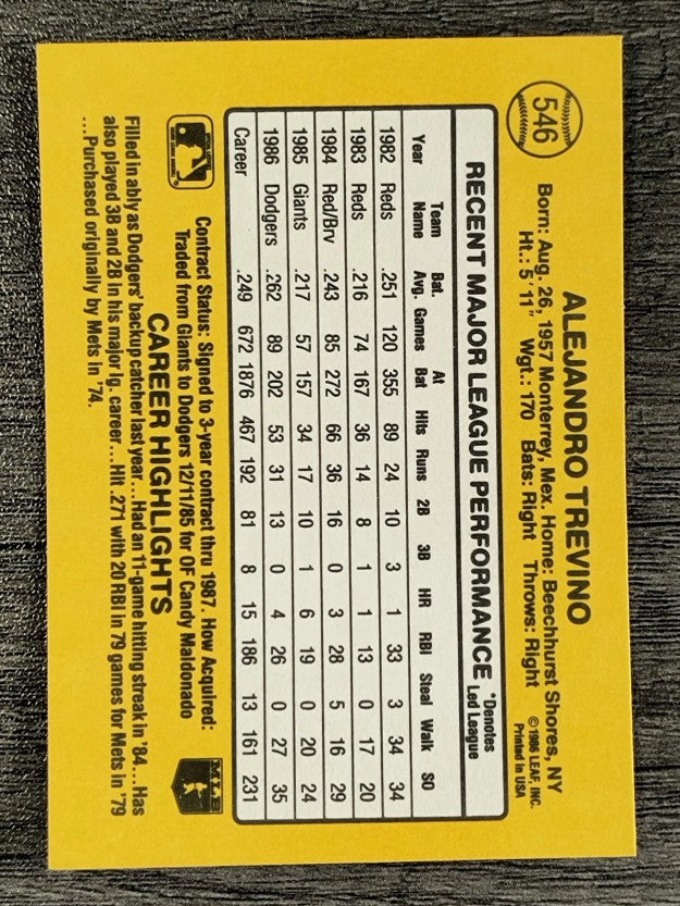 1987 Donruss #546 Alex Trevino
