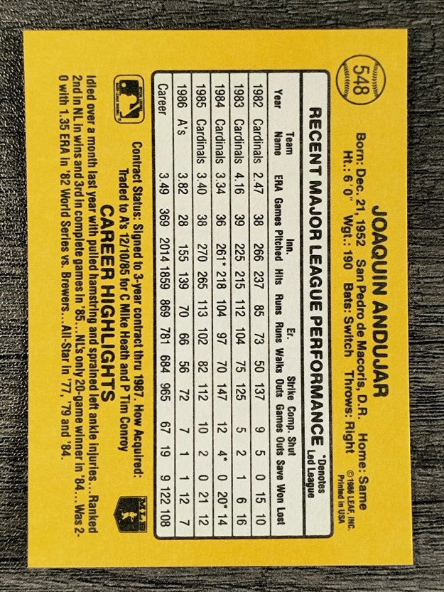 1987 Donruss #548 Joaquin Andujar