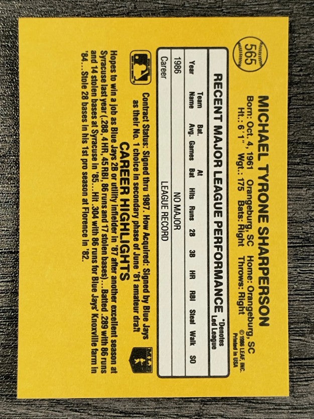 1987 Donruss #565 Mike Sharperson RC