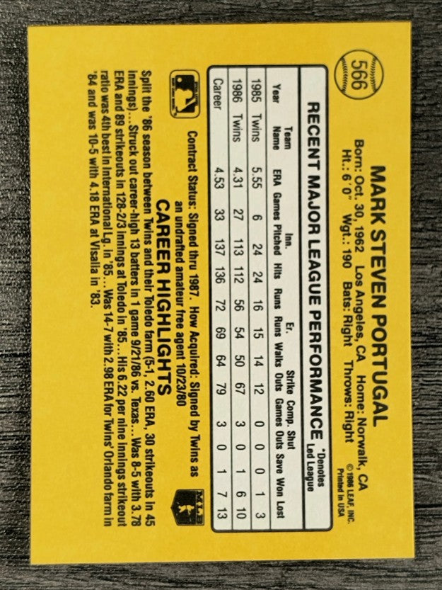 1987 Donruss #566 Mark Portugal RC