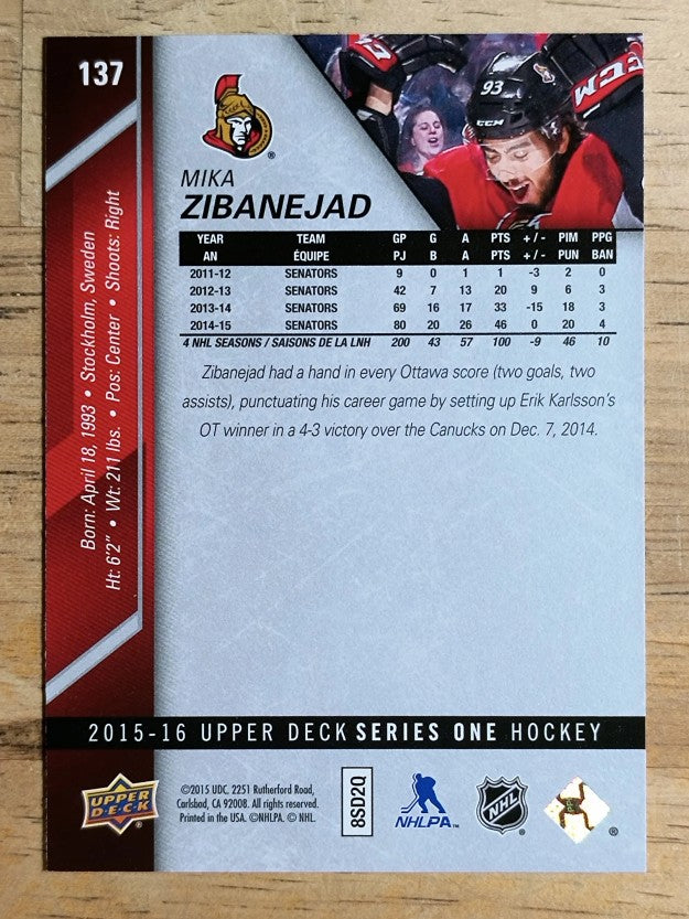 2015-16 Upper Deck #137 Mika Zibanejad