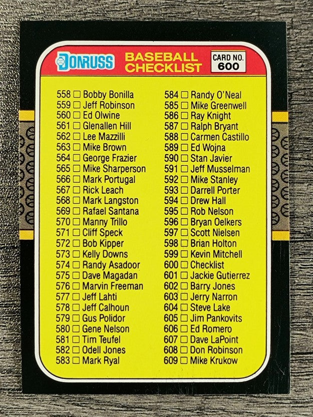 1987 Donruss #600 Checklist 558-660