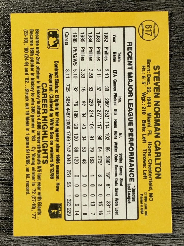 1987 Donruss #617 Steve Carlton
