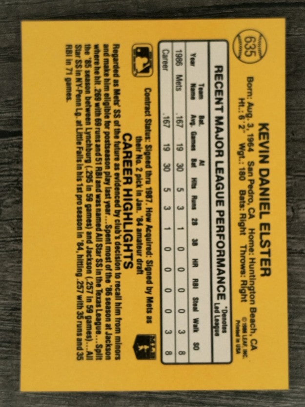1987 Donruss #635 Kevin Elster RC