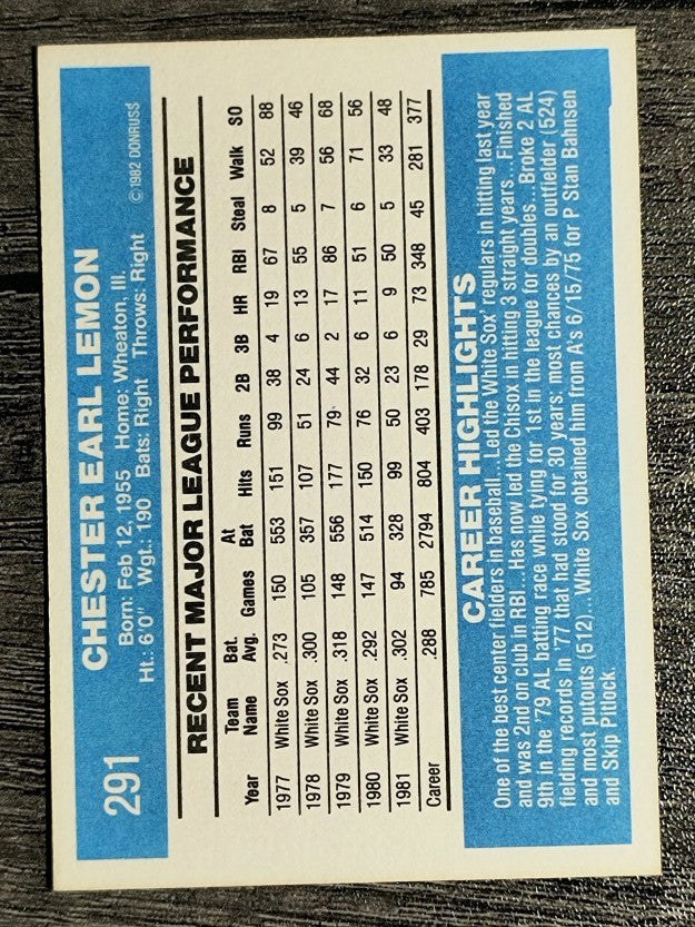 1982 Donruss #291 Chet Lemon