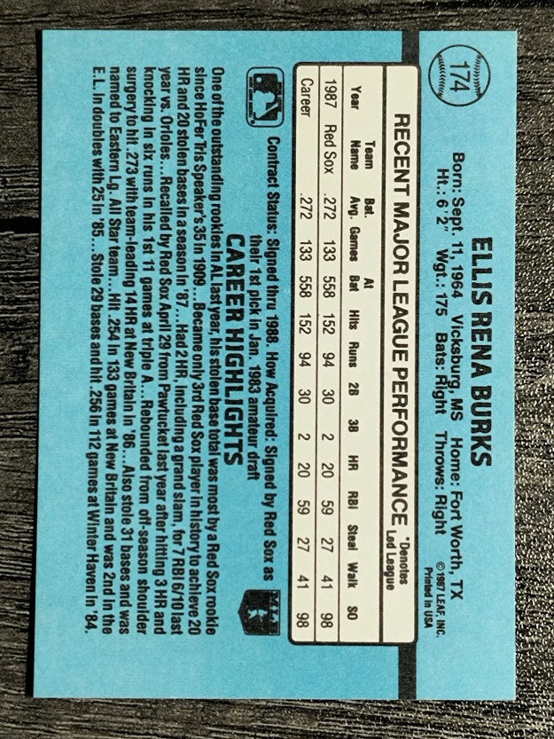 1988 Donruss #174 Ellis Burks RC