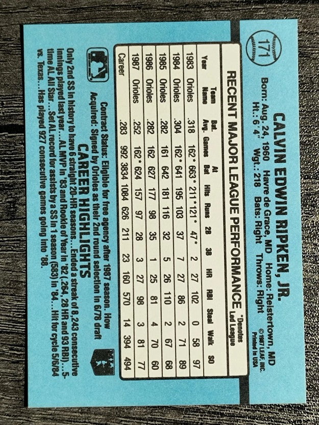 1988 Donruss #171 Cal Ripken