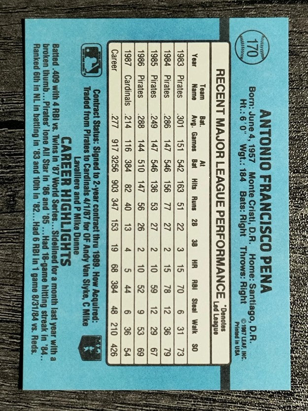 1988 Donruss #170 Tony Pena