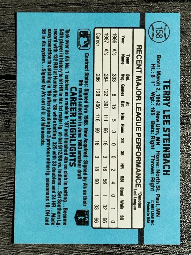 1988 Donruss #158 Terry Steinbach