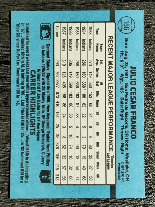 1988 Donruss #156 Julio Franco
