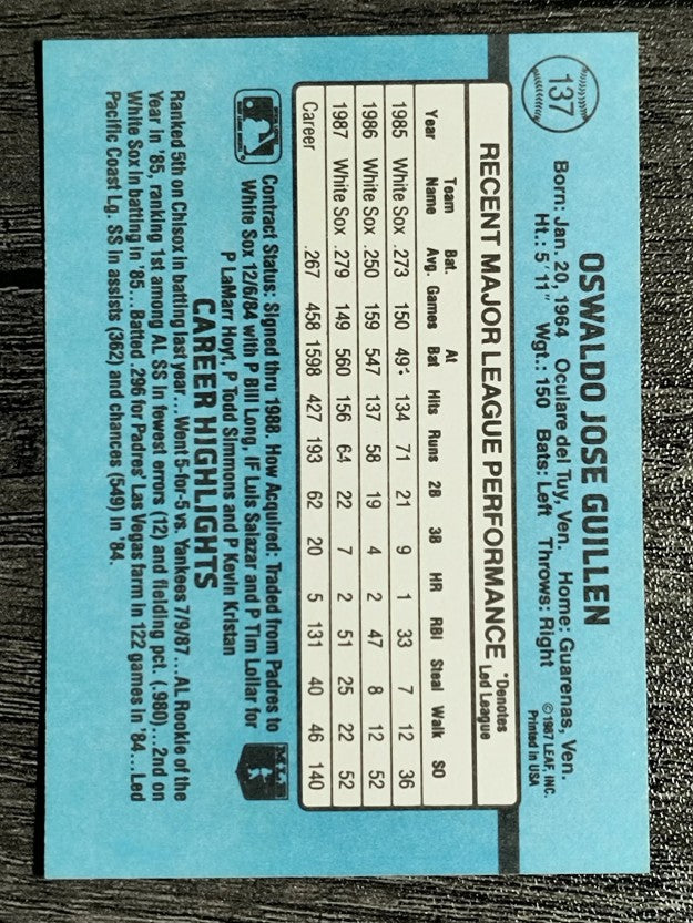 1988 Donruss #137 Ozzie Guillen
