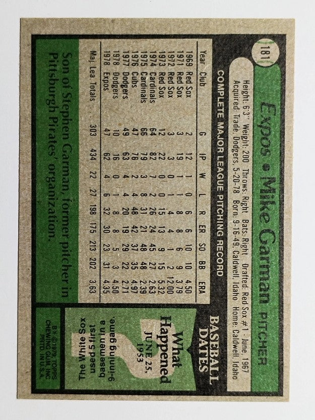 1979 Topps #181 Mike Garman (MINT)
