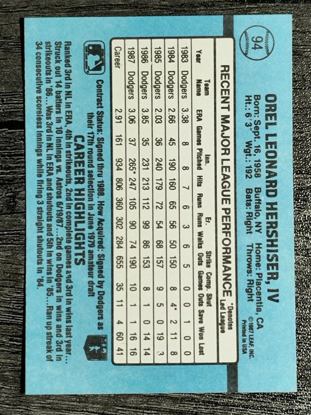 1988 Donruss #94 Orel Hershiser
