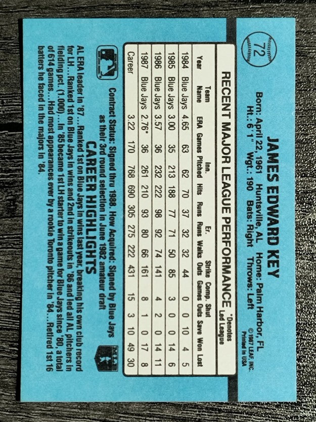1988 Donruss #72 Jimmy Key