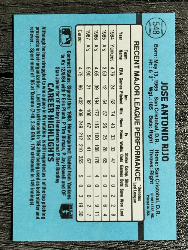 1988 Donruss #548 Jose Rijo