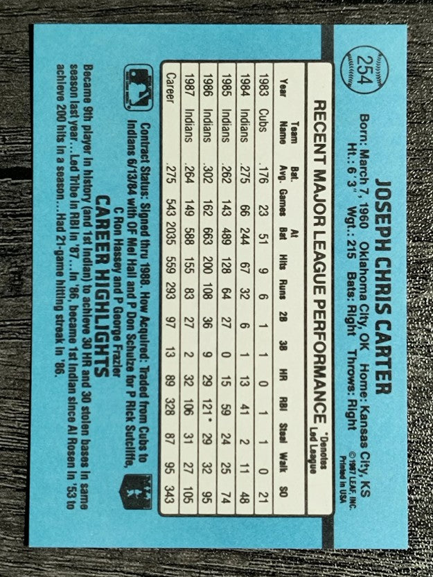 1988 Donruss #254 Joe Carter