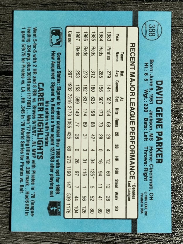 1988 Donruss #388 Dave Parker