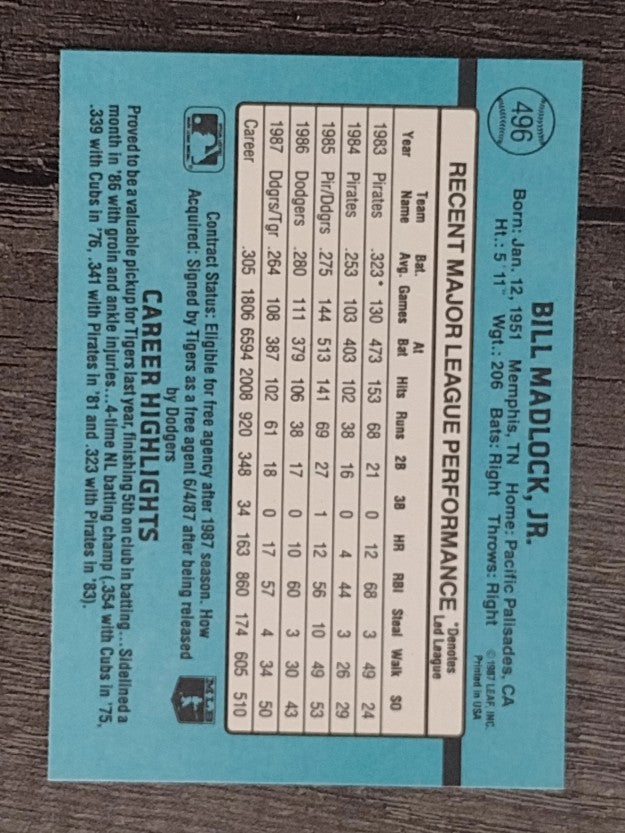 1988 Donruss #496 Bill Madlock