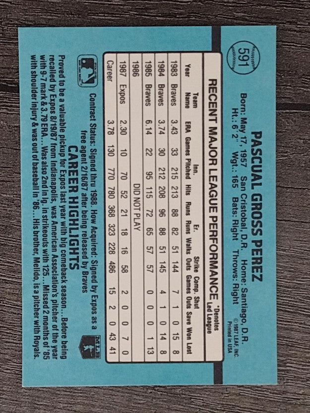 1988 Donruss #591 Pascual Perez