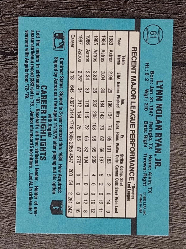 1988 Donruss #61 Nolan Ryan