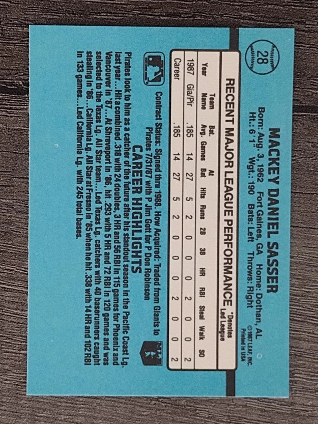 1988 Donruss #28 Mackey Sasser RC