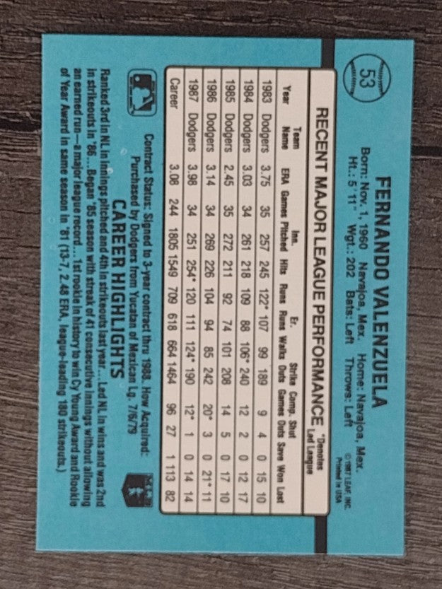 1988 Donruss #53 Fernando Valenzuela