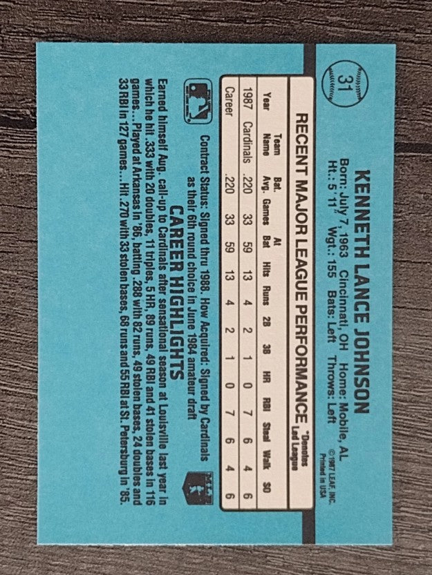 1988 Donruss #31 Lance Johnson RC