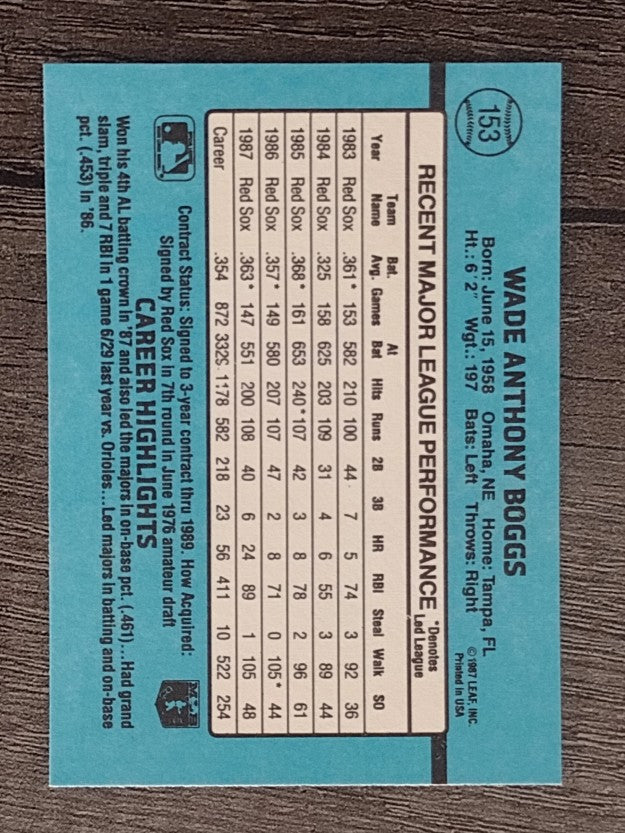 1988 Donruss #153 Wade Boggs