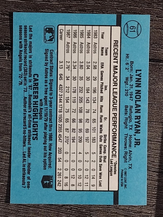 1988 Donruss #61 Nolan Ryan