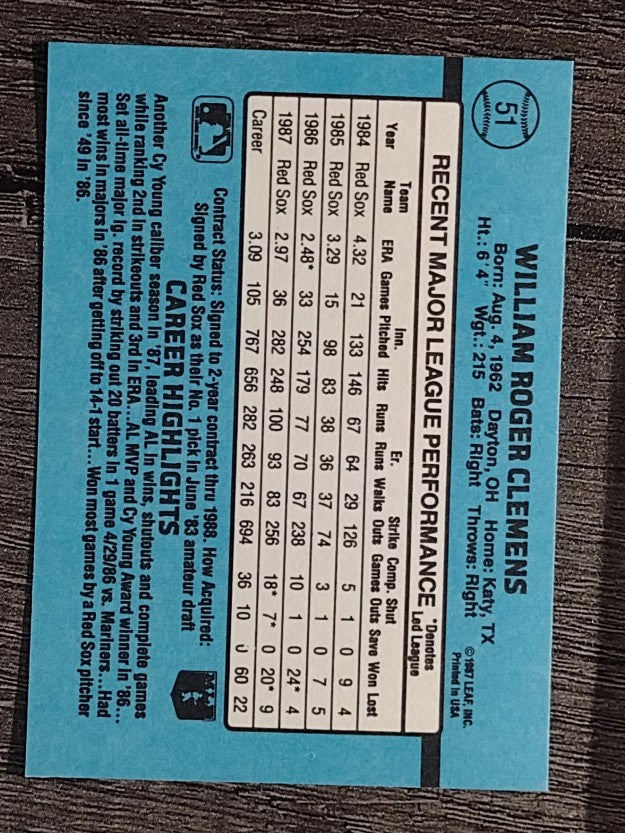 1988 Donruss #51 Roger Clemens