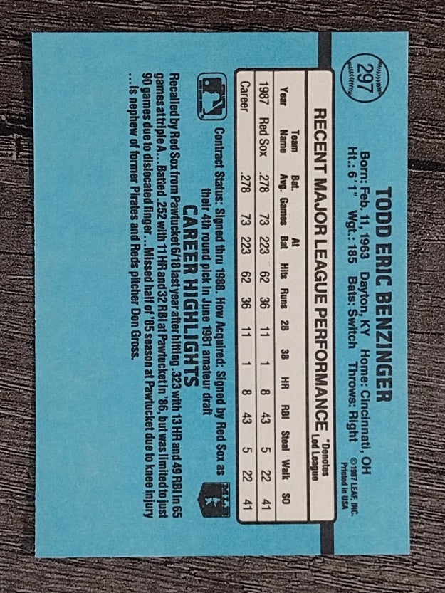 1988 Donruss #297 Todd Benzinger RC
